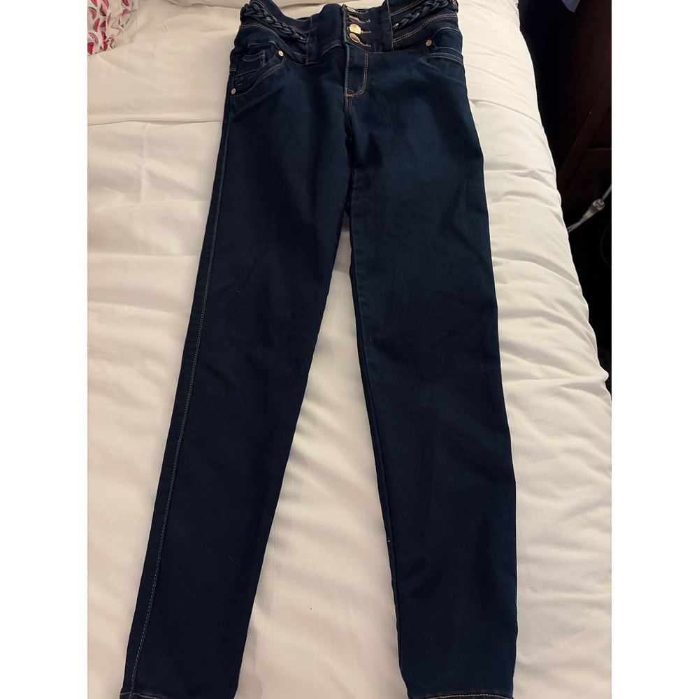 Kabuky Jeans Women 14 Dark Wash High Waist Braided Detail Skinny Push Up Denim